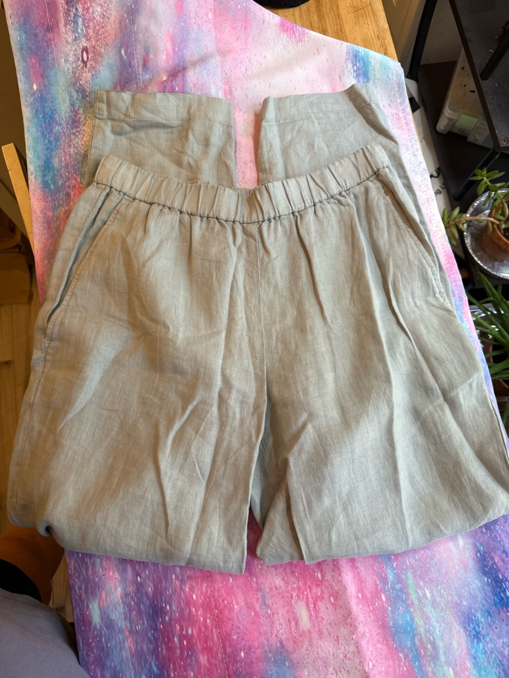 Eileen Fisher Light Sage Drawstring Linen Pants